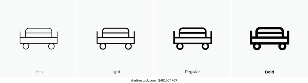 Krankenhausbett-Symbol. Dünnes, leichtes Regular- und Bold-Design isoliert auf weißem Hintergrund