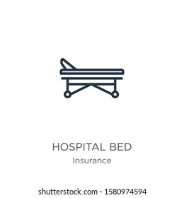 Hospital bed icon. Thin linear hospital bed outline icon isolated on white background from insurance collection. Line vector sign, symbol for web and mobile