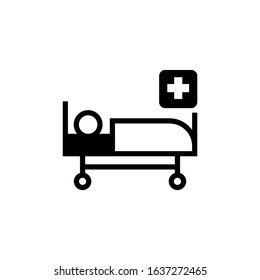 Hospital bed icon vector in black flat design icon, isolated on white background
