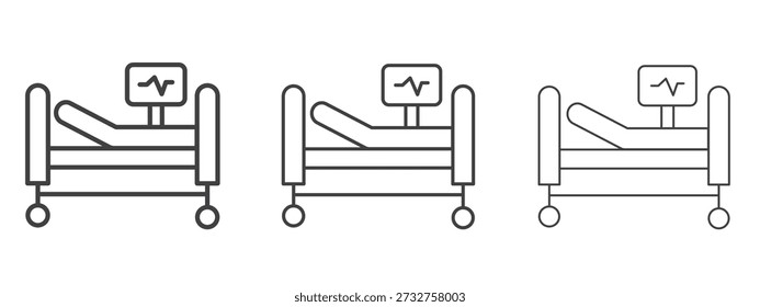 Vetor de ícone de cama de hospital Gráficos. Ícones de linhas finas pretas