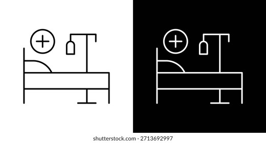 Vector Esquema del logotipo del icono de la cama de hospital. símbolos de línea delgada