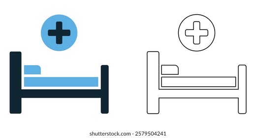 hospital bed icon vector, patient care, medical treatment and healthcare facilities, hospitals, clinics, emergency rooms and recovery centers, pictogram symbol ui and ux design, glyphs and stroke line