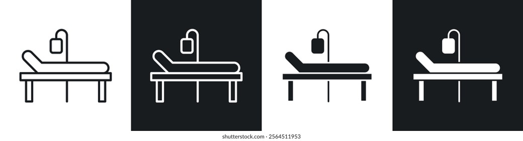 Hospital bed icons collection in black filled and line style.