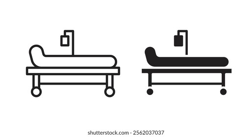 Hospital bed icons in flat and line style set.