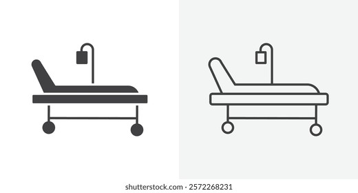 Hospital bed icons. flat and line style set