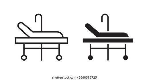 Iconos de la cama de hospital en línea y estilos sólidos aislados sobre fondo blanco