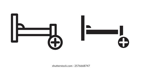 Hospital bed icons in outline and stroke versions