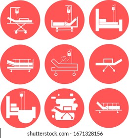 Hospital bed icons set. Intensive care unit icon. Resuscitation, rehabilitation, hospital ward. Medicine concept. Vector illustration can be used for topics like healthcare, hospital, medical care.