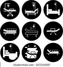 Hospital bed icons set. Intensive care unit icon. Resuscitation or rehabilitation concept in hospital ward. Medicine concept. Vector illustration can be used for topics like healthcare, hospital, medical care.