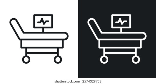 Hospital bed icons in thin black and white stroke liner style