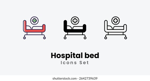 Hospital bed Icons thin line and glyph vector icon stock illustration