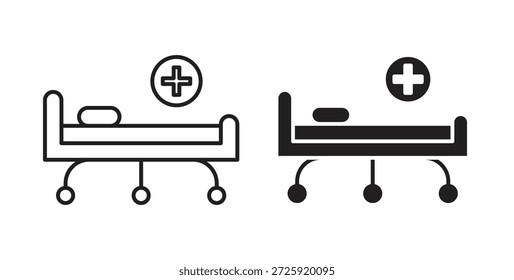 Hospital bed icons. Vector linear icon isolated on white background.