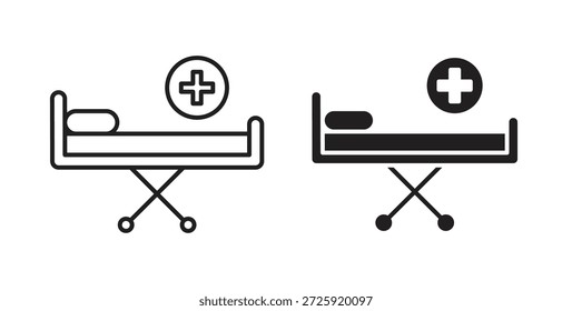Ícones da cama do hospital. Ícone linear de vetor isolado no plano de fundo branco.