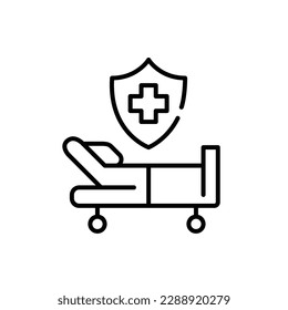 Hospital bed. Inpatient services covered by healthcare plan. Pixel perfect, editable stroke line icon