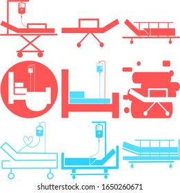 Hospital bed. Intensive care unit icon. Resuscitation, rehabilitation, hospital ward. Medicine concept. Vector illustration can be used for topics like healthcare, hospital, medical care, Chemotherapy