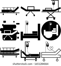 Hospital bed. Intensive care unit icon. Resuscitation, rehabilitation, hospital ward. Medicine concept. Vector illustration can be used for topics like healthcare, medical care, Chemotherapy