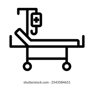 Cama hospitalar com ícone IV, ilustração vetorial. Traçado editável.
