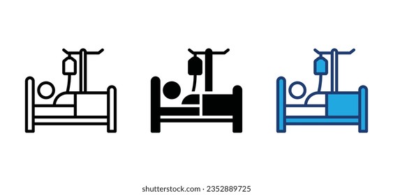 Hospital bed line icon vector. Patient bed with infusion icon symbol. Medical care vector illustration