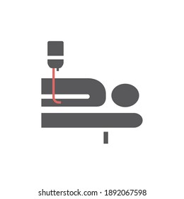 Hospital bed. Man in a coma. Vector sign for web graphic.