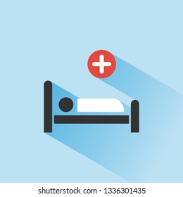 Hospital bed. Medicine color icon with shadow on a blue background