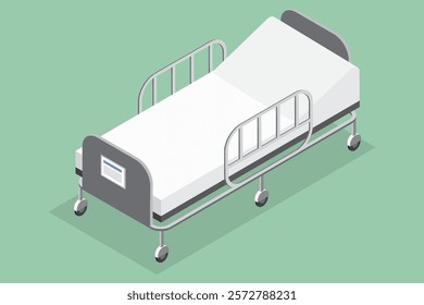 Hospital bed in a modern medical room. Healthcare and medical equipment. 3d isometric flat vector illustration.