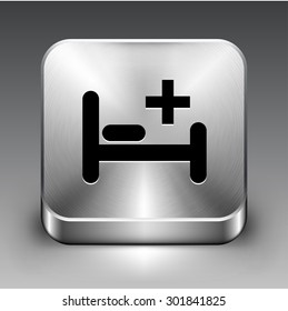 Hospital Bed on Silver Square Button