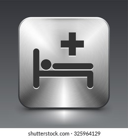 Hospital Bed on Silver Square Button