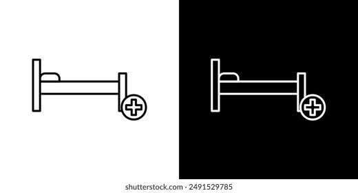 Hospital bed outlined icon set in black and white colors