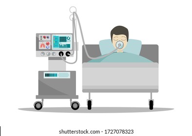 Hospital Bed Patient Uses Ventilator Breathing Stock Vector (Royalty ...