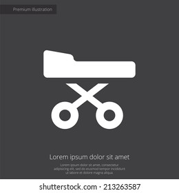 hospital bed premium illustration icon, isolated, white on dark background, with text elements
