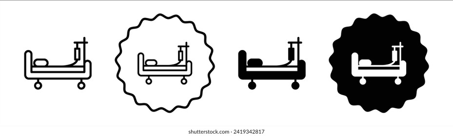 Hospital bed set in black and white color. Hospital bed simple flat icon vector