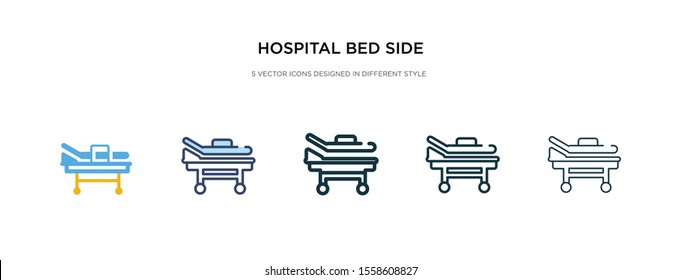 hospital bed side view icon in different style vector illustration. two colored and black hospital bed side view vector icons designed in filled, outline, line and stroke style can be used for web,