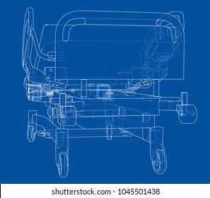 Hospital Bed Sketch. Vector rendering of 3d. Wire-frame style. The layers of visible and invisible lines are separated