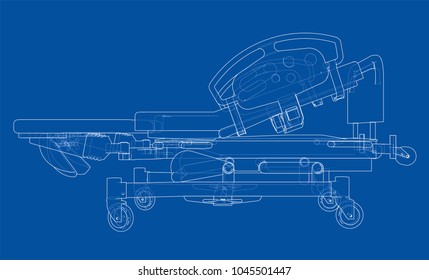 Hospital Bed Sketch. Vector rendering of 3d. Wire-frame style. The layers of visible and invisible lines are separated