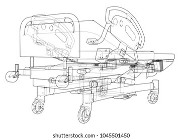 Hospital Bed Sketch. Vector rendering of 3d. Wire-frame style. The layers of visible and invisible lines are separated