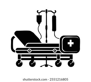 Hospital bed stretcher icon, Black and white Vector illustration