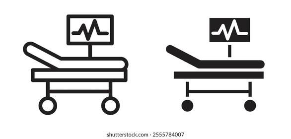 Hospital bed vector icon set in black color.