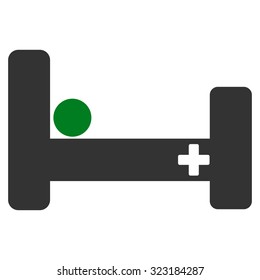 Hospital Bed vector icon. Style is bicolor flat symbol, green and gray colors, rounded angles, white background.