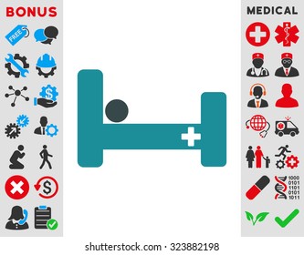 Hospital Bed vector icon. Style is bicolor flat symbol, soft blue colors, rounded angles, white background.