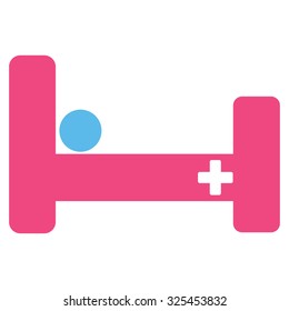 Hospital Bed vector icon. Style is bicolor flat symbol, pink and blue colors, rounded angles, white background.