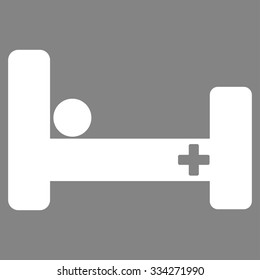 Hospital Bed vector icon. Style is flat symbol, white color, rounded angles, gray background.