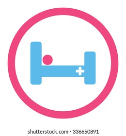 Hospital Bed vector icon. Style is bicolor flat rounded symbol, pink and blue colors, rounded angles, white background.
