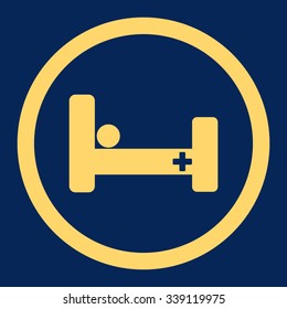 Hospital Bed vector icon. Style is flat rounded symbol, yellow color, rounded angles, blue background.