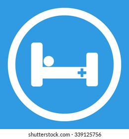 Hospital Bed vector icon. Style is flat rounded symbol, white color, rounded angles, blue background.