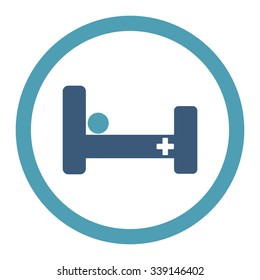 Hospital Bed vector icon. Style is bicolor flat rounded symbol, cyan and blue colors, rounded angles, white background.