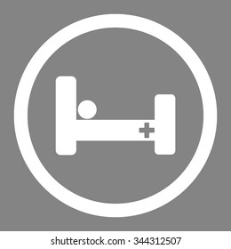 Hospital Bed vector icon. Style is flat rounded symbol, white color, rounded angles, gray background.