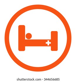 Hospital Bed vector icon. Style is flat rounded symbol, orange color, rounded angles, white background.