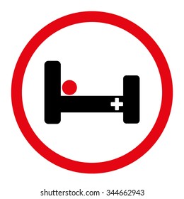 Hospital Bed vector icon. Style is bicolor flat rounded symbol, intensive red and black colors, rounded angles, white background.