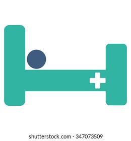 Hospital Bed vector icon. Style is bicolor flat symbol, cobalt and cyan colors, rounded angles, white background.