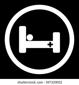 Hospital Bed vector icon. Style is flat rounded symbol, white color, rounded angles, black background.